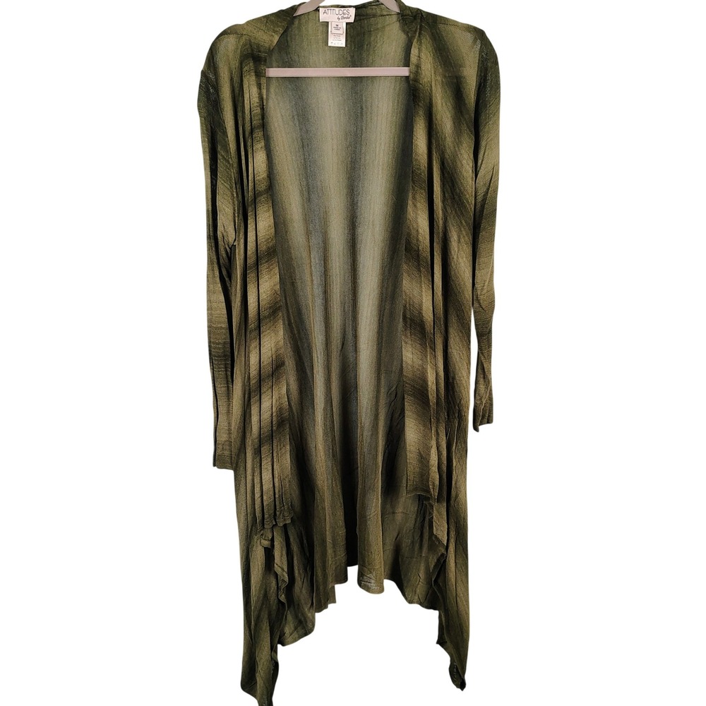 Attitudes by Renee Womens 1X Duster Cardigan Green Rayon Earthcore Boho SZ 1X